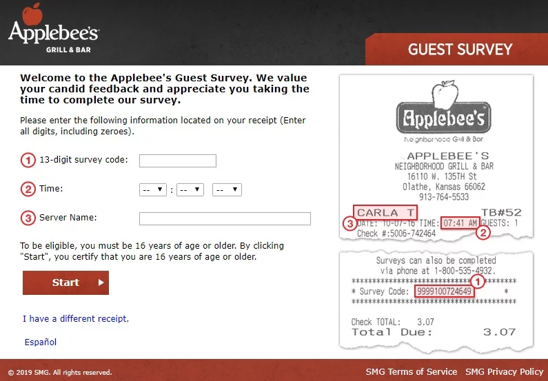 talktoapplebees survey