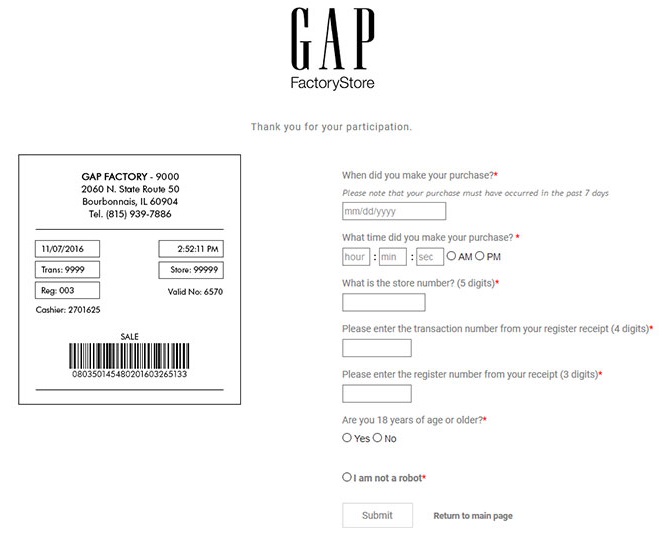 gap factory feedback survey