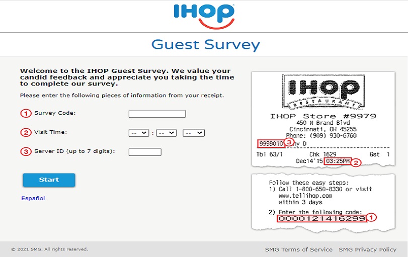 Ihop Guest feedback Survey